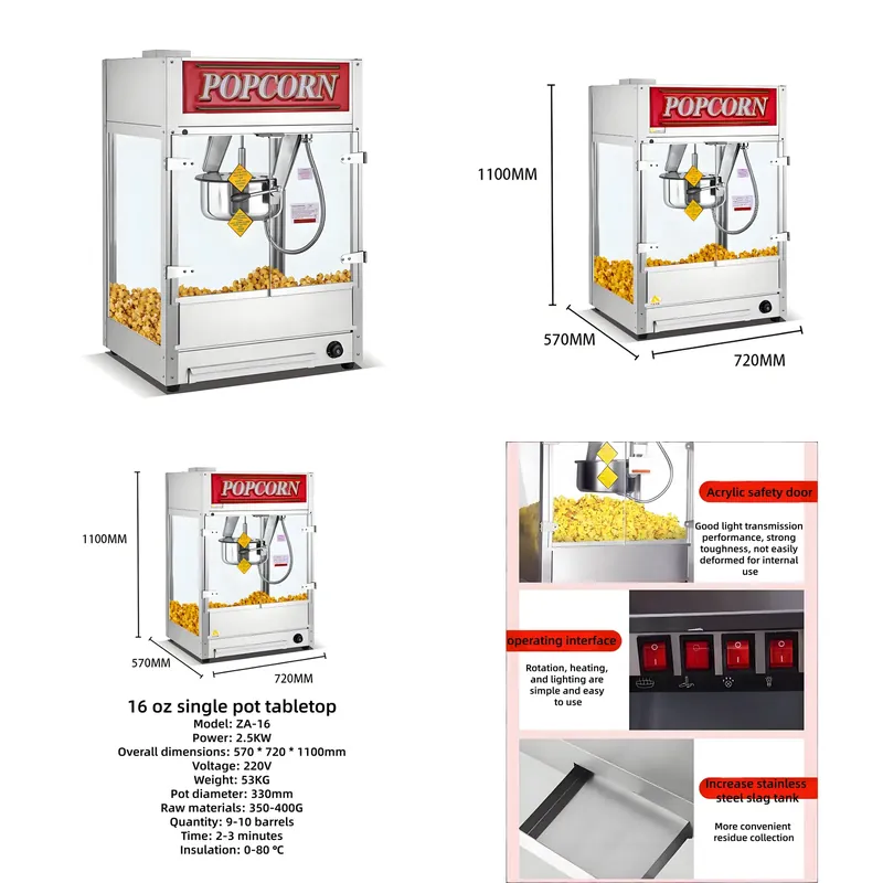 Commercial Popcorn Maker 16Oz - Macchina per popcorn automatica di grandi
