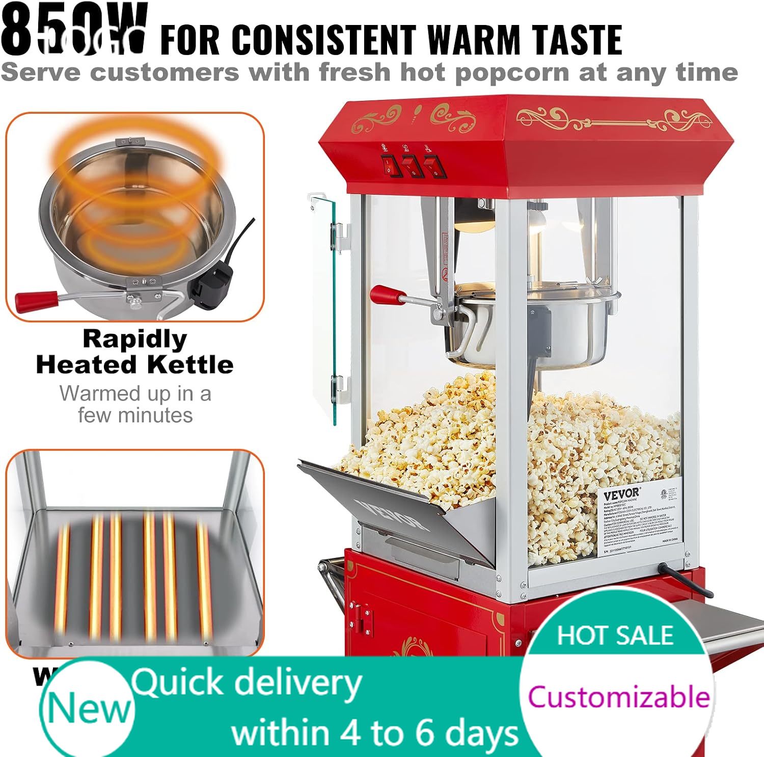 Commercial Popcorn Machine 8Oz Kettle - Macchina per popcorn professionale, caldaia da